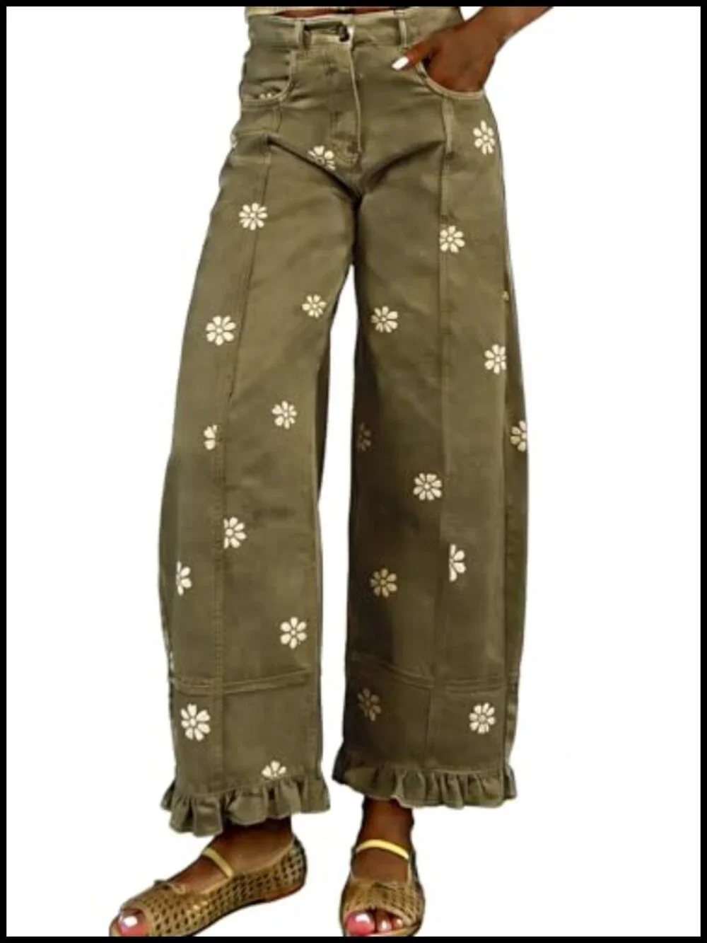 Floral Print Wide Leg Barrel Jeans Y2k Patchwork Baggy Denim